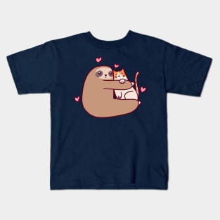 Sloth Loves Cat Kids T-Shirt